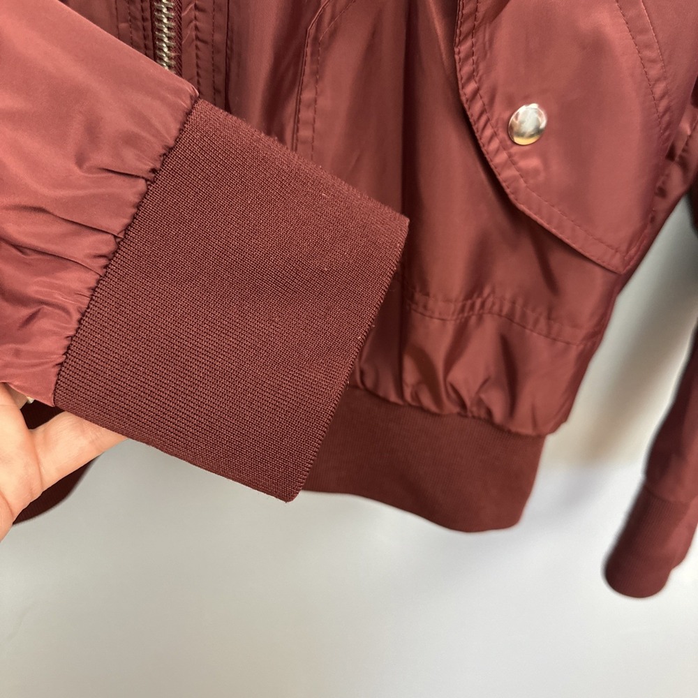 Free People Size Medium Midnight Bomber jacket Wine Red Satin Members Only Style - Picture 7 of 10
